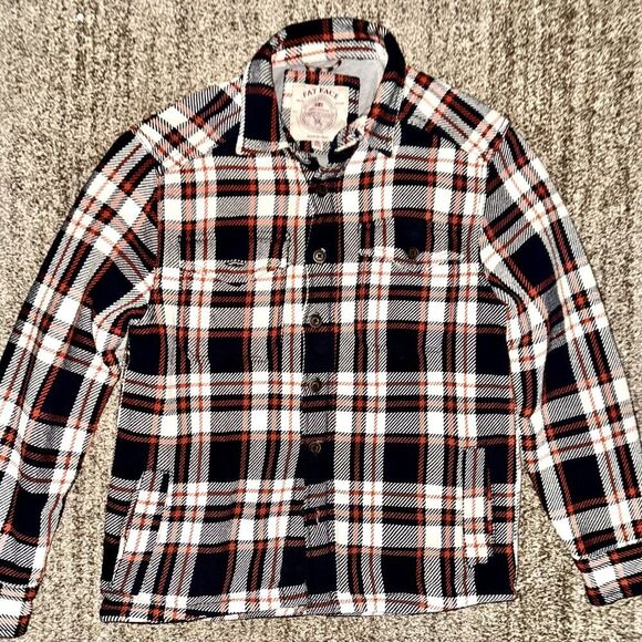 FatFace Men's Dark Blue Orange Ryton Check Overshirt Button Down Flannel Small - Picture 7 of 9